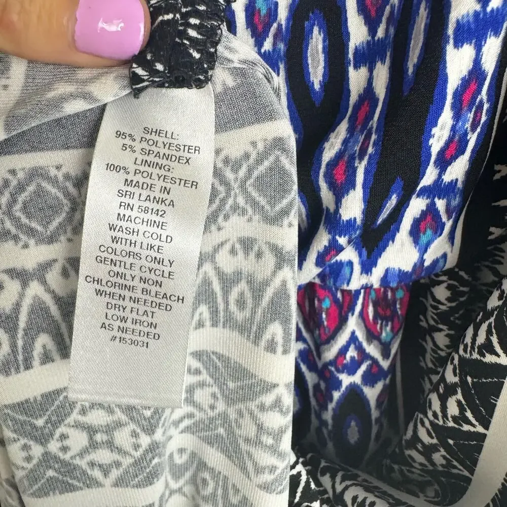 London Times Plus Black Blue Pink Abstract Jersey Stretch Maxi Dress Sz18W Artsy - Picture 8 of 13